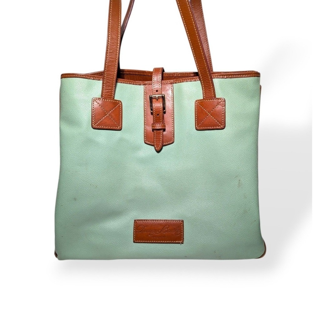 Dooney & Bourke Tote Bag Mint Green Tan Leather Large Shoulder Buckle Shopper